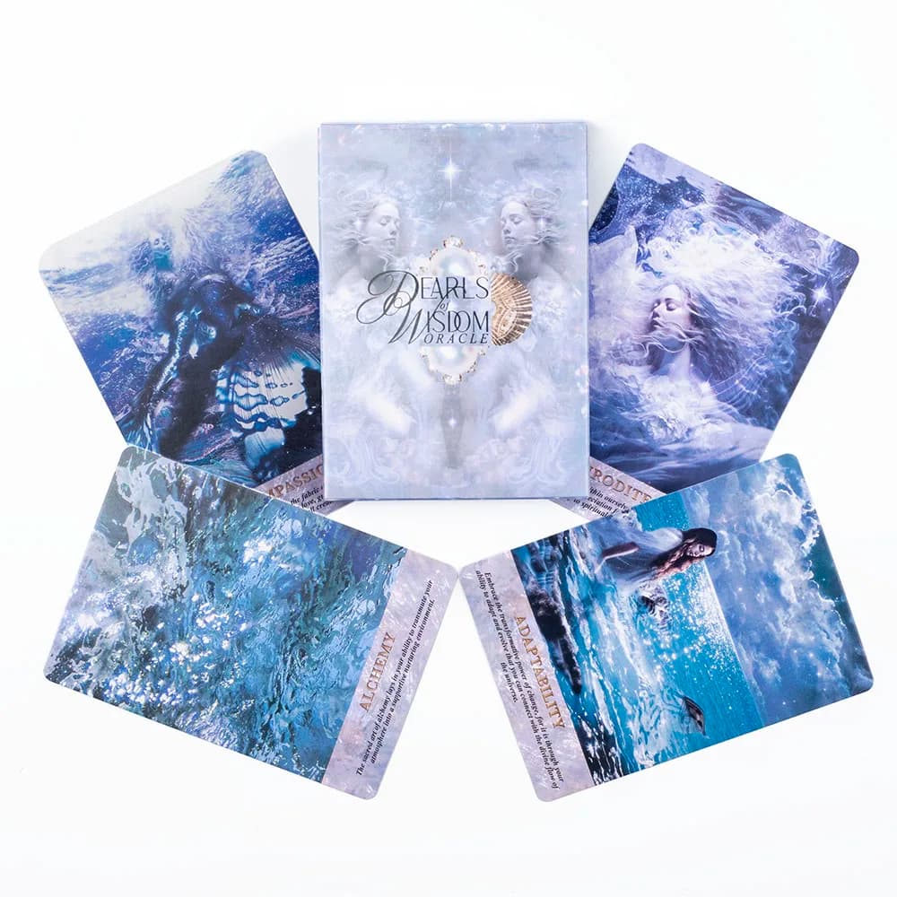 Mazzo di carte Pearl Wisdom Oracle da 44 carte, esplora gli effetti visivi eterei che ti guidano a scoprire un significato più profondo, 10,4*7,3 cm
