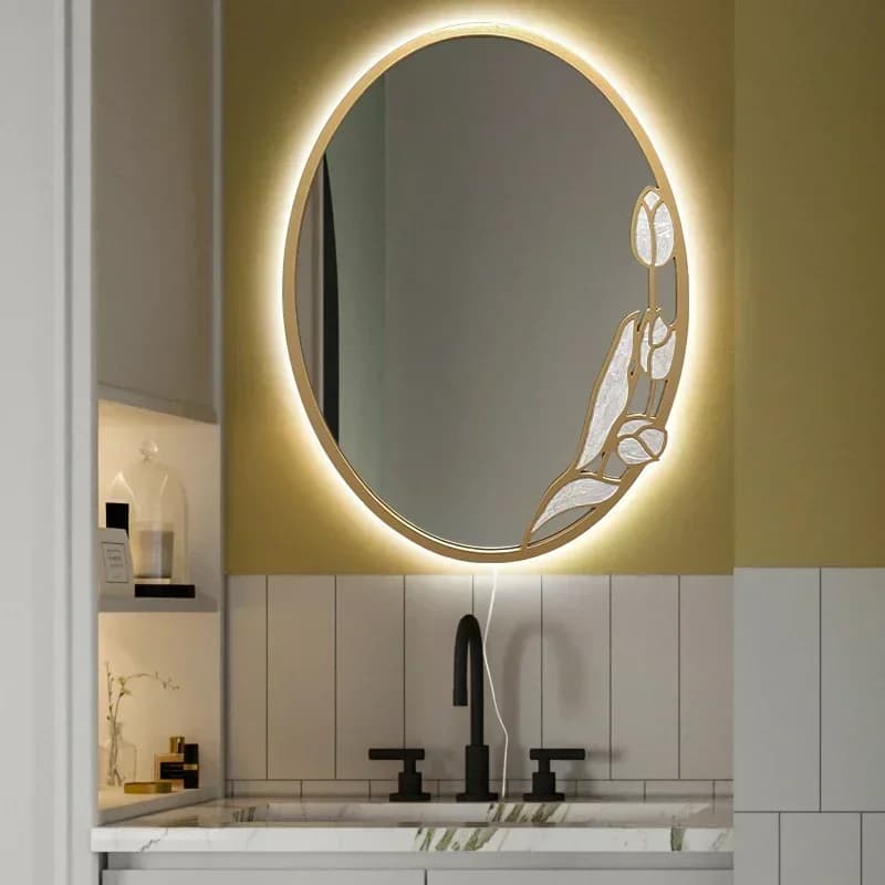 Specchio da Bagno Intelligente Francese a Parete con Luce LED di Sfondo, Specchio di Lusso per Camera da Letto e Trucco