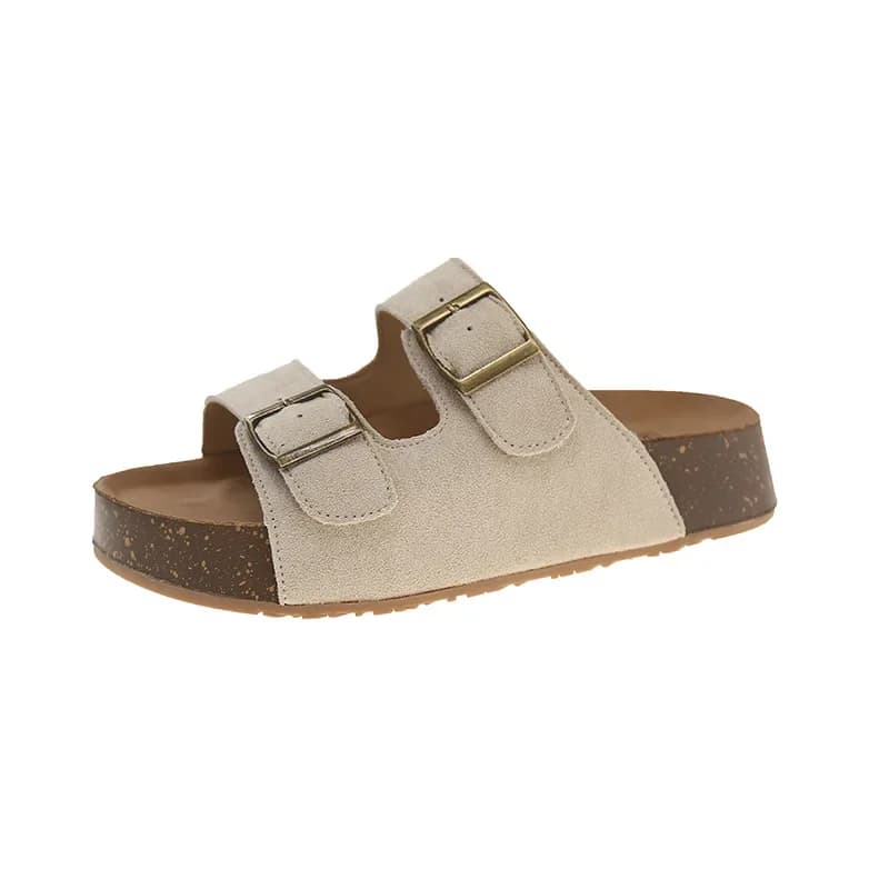 Scarpe Pantofole casual da spiaggia piatte da donna con suola spessa Sandali e pantofole con suola in sughero in pelle
