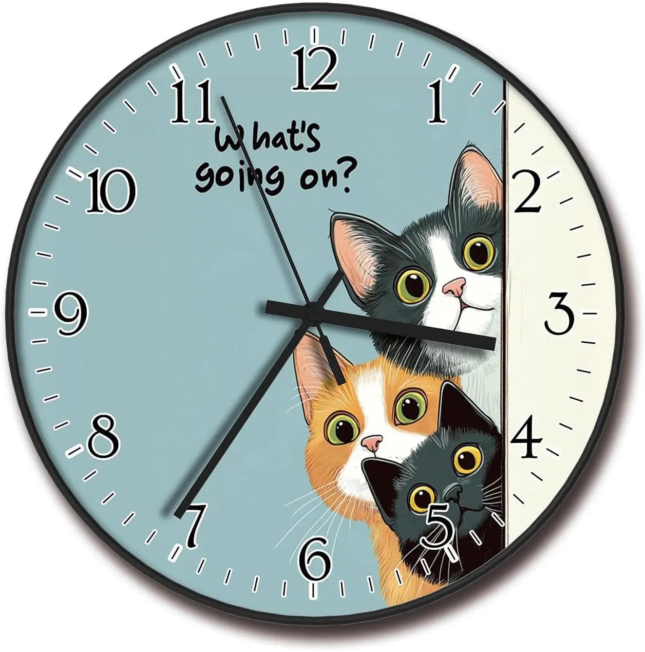 Orologio da Parete in Plastica da 8 Pollici con Motivo Gatto, Funzionamento a Batteria, Design Rotondo Decorativo per Arredamento Silenzioso
