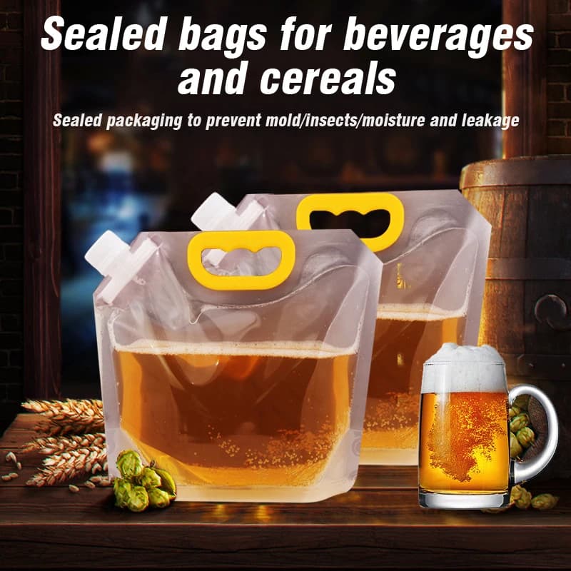 Sacchetto trasparente con beccuccio per bevande, riutilizzabile per viaggi all'aperto, contenitore portatile per cereali, buste con beccuccio per feste, succhi di frutta, birra