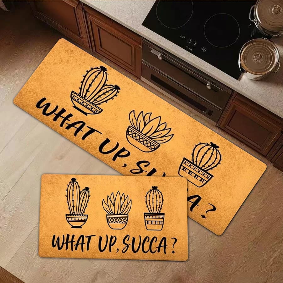 1/2/3Pcs Flannel Kitchen Mat— Flannel Mat Funny Cactus Print Area Rug What Up Succa Non-Slip Door Mat Welcome Entrance Carpet for Home Living Room Bedroom Bathroom Kitchen Decor Washable Floor Pad—,Comfortable,Suitable For Bathroom,Bedroom,Kitchen