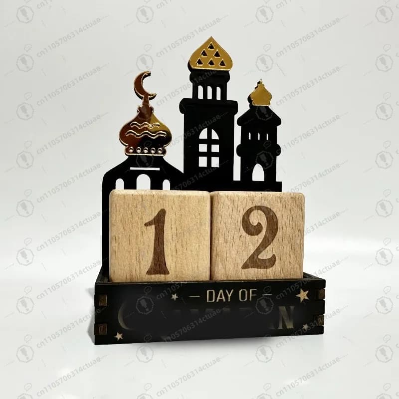Blocchi calendario Eid Mubarak per il conto alla rovescia del Ramadan - Decorazioni da tavolo musulmane in legno per uso domestico delle vacanze