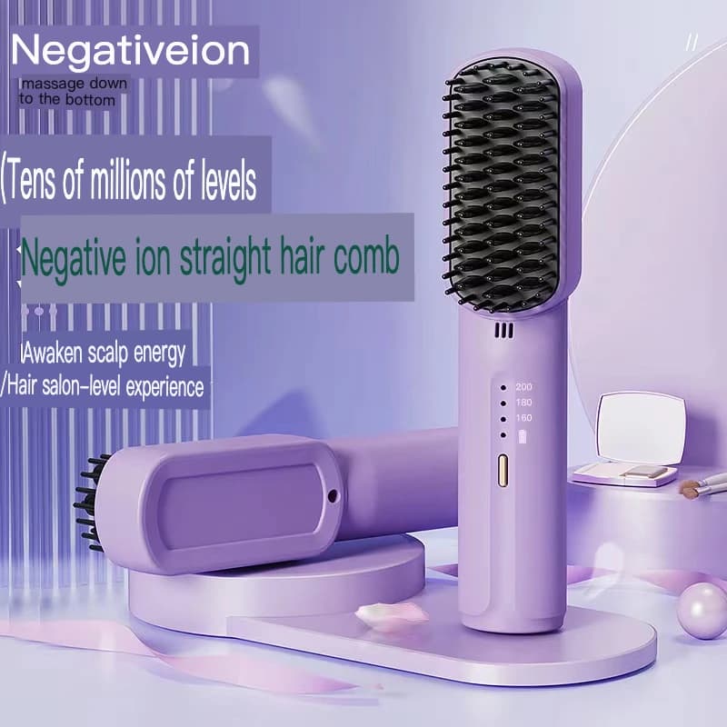 Portable comb to smooth hair with negative ions, for smooth and perfect hair, ideal for students and employees who want a simple hairstyle.