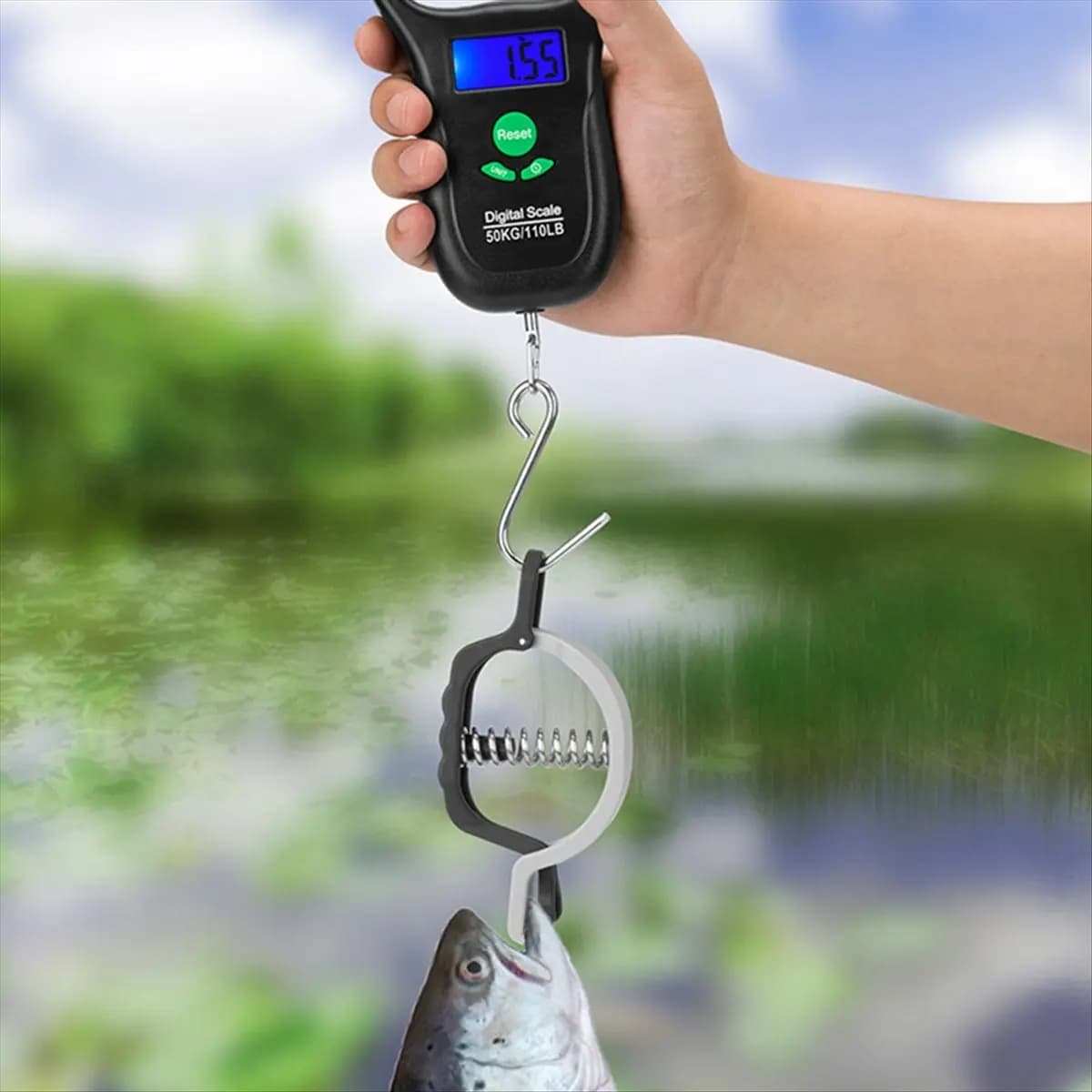 Bilancia Digitale LCD A06R per Pesca 50kg, Bilancia Portatile da Viaggio per Bagagli, Strumenti da Pesca con Metro a Nastro