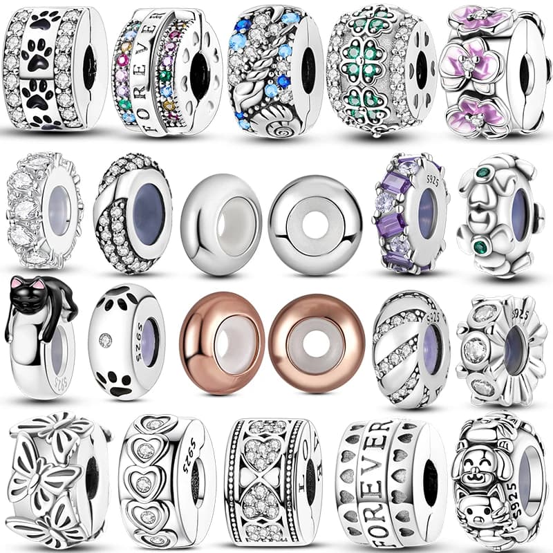Charm in Argento Sterling 925 con Clip Distanziatore in Silicone, Compatibile con Collane e Bracciali Originali, Regalo Fai-da-Te per Donne