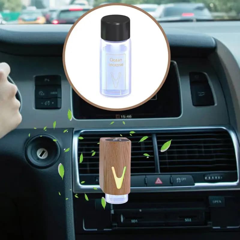 Diffusore di aromaterapia per veicoli per aromaterapia per auto Diffusore di profumo per veicoli divertenti Spray per aromaterapia automatico con venature del legno con proiettore