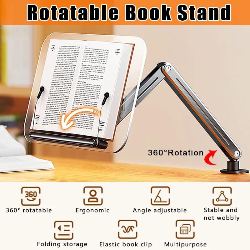 360 Degree Acrylic Swivel Reading Support for Reading Adjustable Kitchen Book Support for Laptop Recipe Books