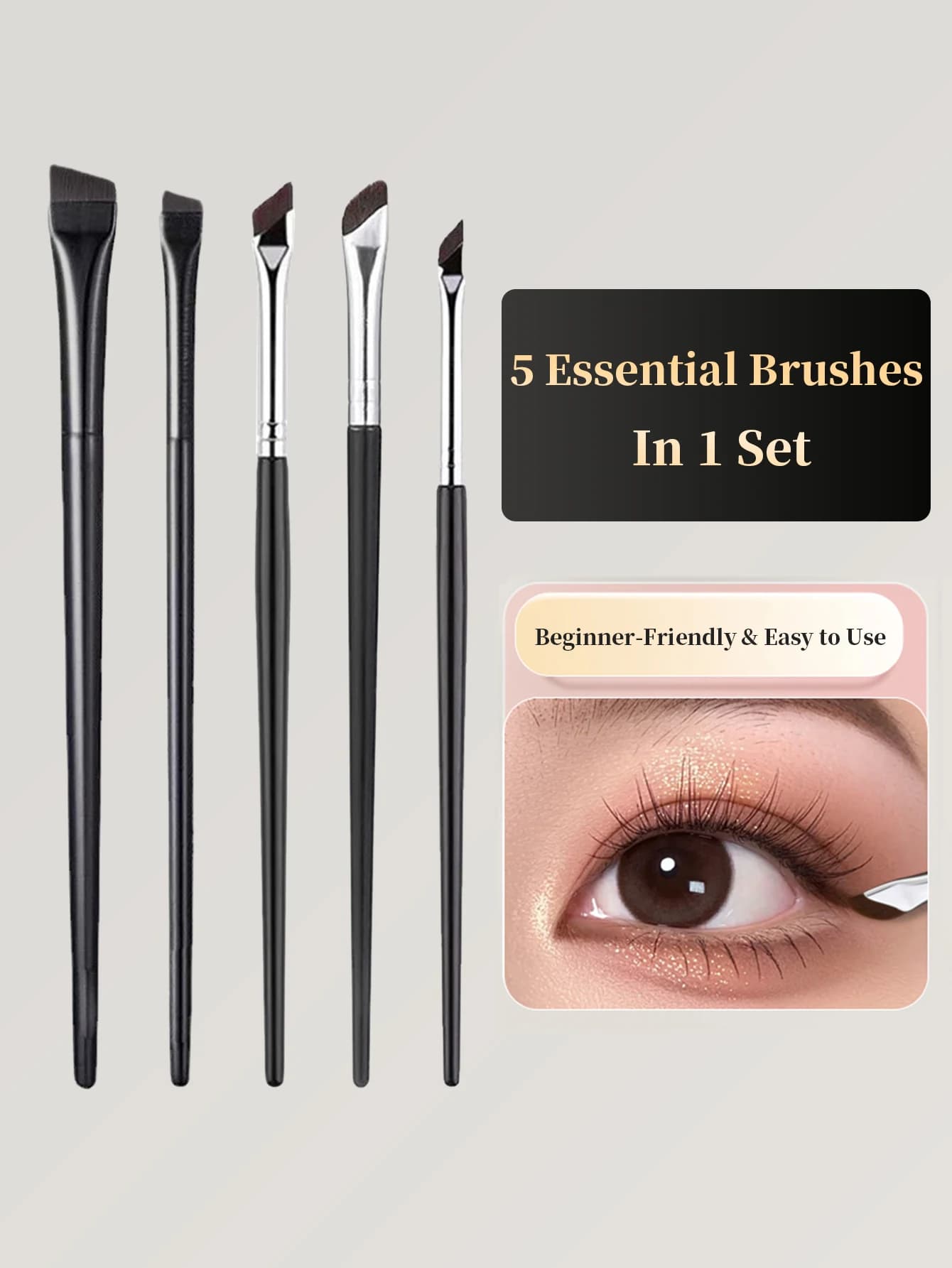 1 set di 5 pennelli per trucco pennello per eyeliner a lama palpebra inferiore a testa piatta pennello per sopracciglia ad angolo obliquo pennello per baco da seta orizzontale