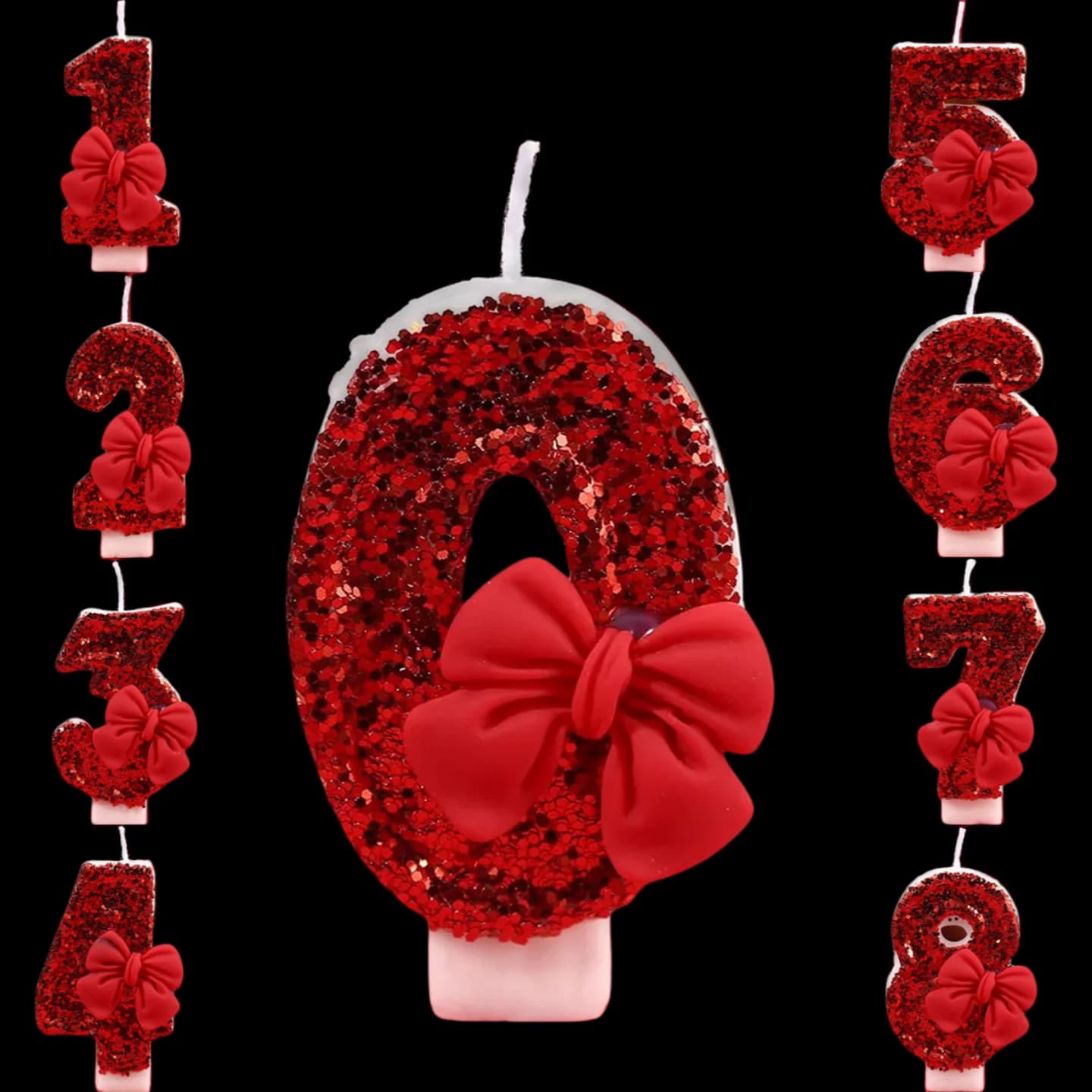 Candela digitale per compleanno con fiocco rosso - Decorazione romantica per torta di San Valentino, candela creativa con paillettes