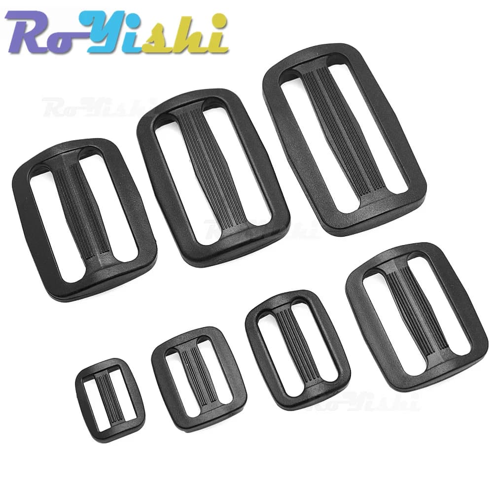 10 Pz/pacco 15-50mm Tessitura Curva di Plastica Cursore Tri-Glide Regolare Tri-anello Fibbie Cinghie per Zaino Nero