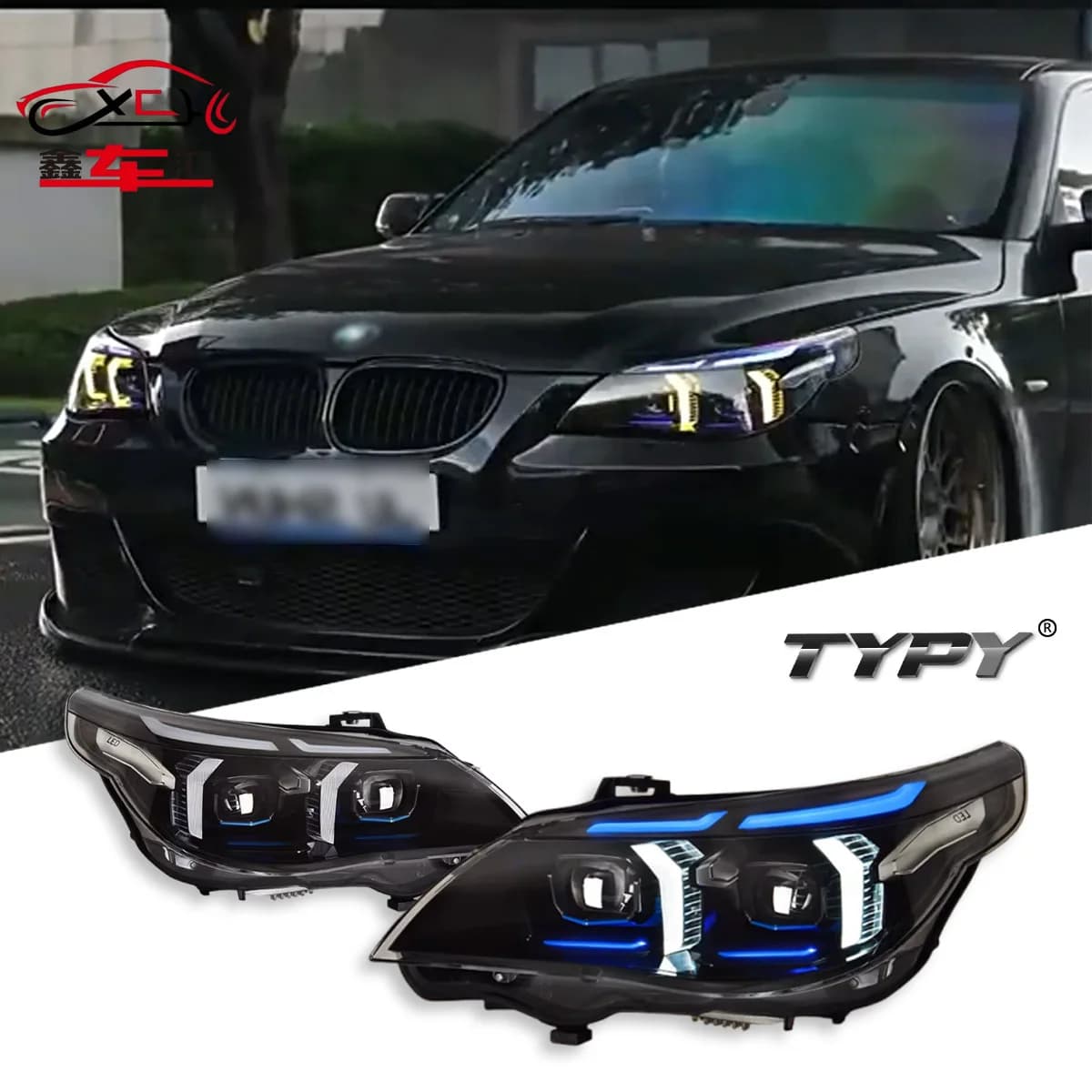 Faro anteriore TYPY per BMW Serie 5 E60 2003-2010, aggiornamento modificato con nuove luci diurne DRL e indicatori di direzione dinamici a LED, accessori auto