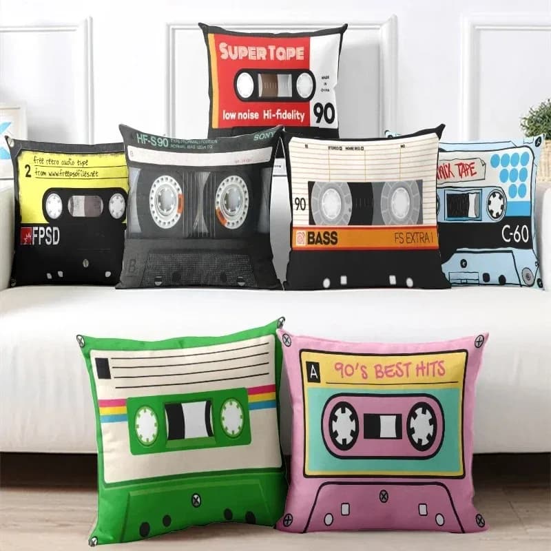 Decorazioni per la casa Retro anni '90 Cassetta Tape Modello Fodere per cuscini Modello Fodera per cuscino adatta per divano Camera da letto Fodera per cuscino per auto