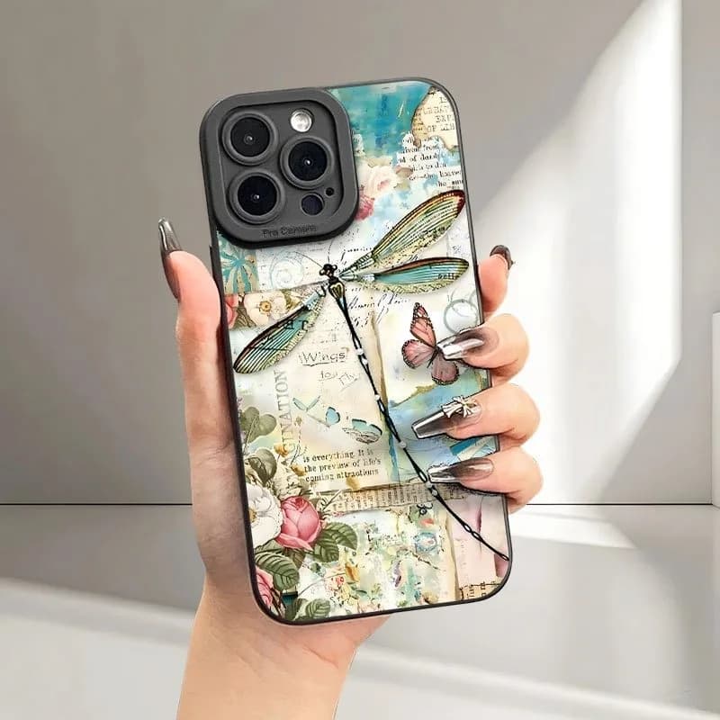 Mobile phone case: Dragonfly bio-pattern UV printing matte for smartphones such as iPhone 16 11 12 13 14 15 Pro Max