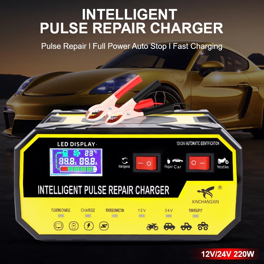 Caricabatterie Automatico per Auto 24V/12V 8A, Dispositivo di Ricarica per Batterie con Riparazione a Impulsi Intelligente e Protezione Multipla 220W