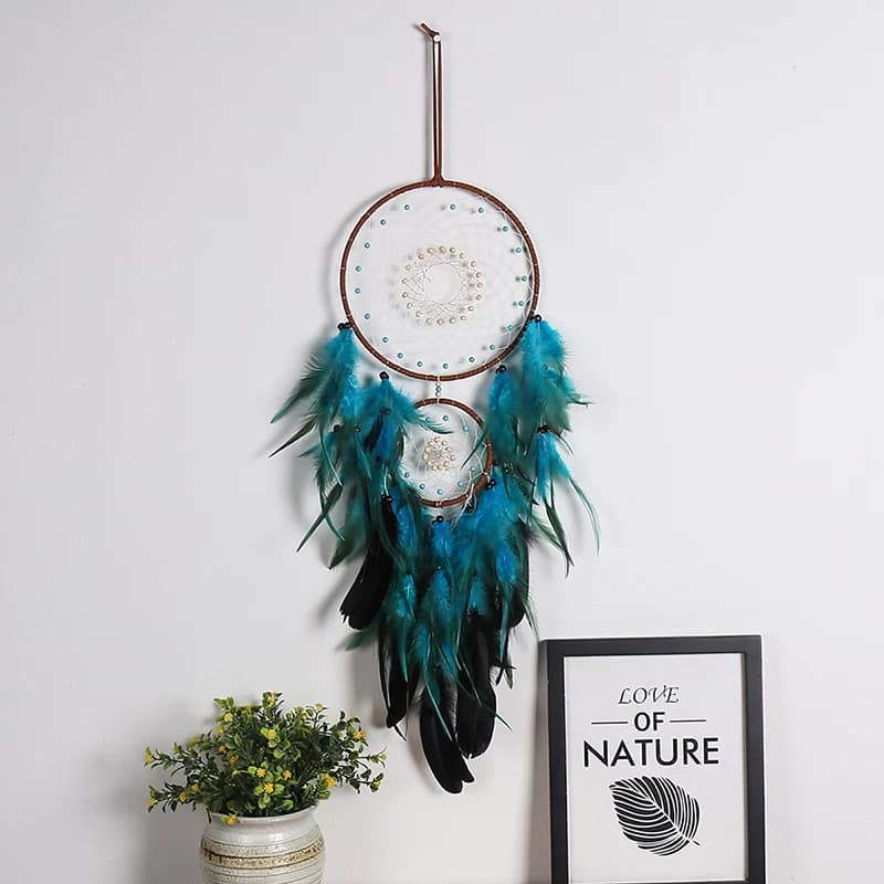 Creative Blue Feathers Dream Catcher Large Wind Chimes Home Decorations Wall Hanging Handmade Ornaments For Friend Holiday Gifts