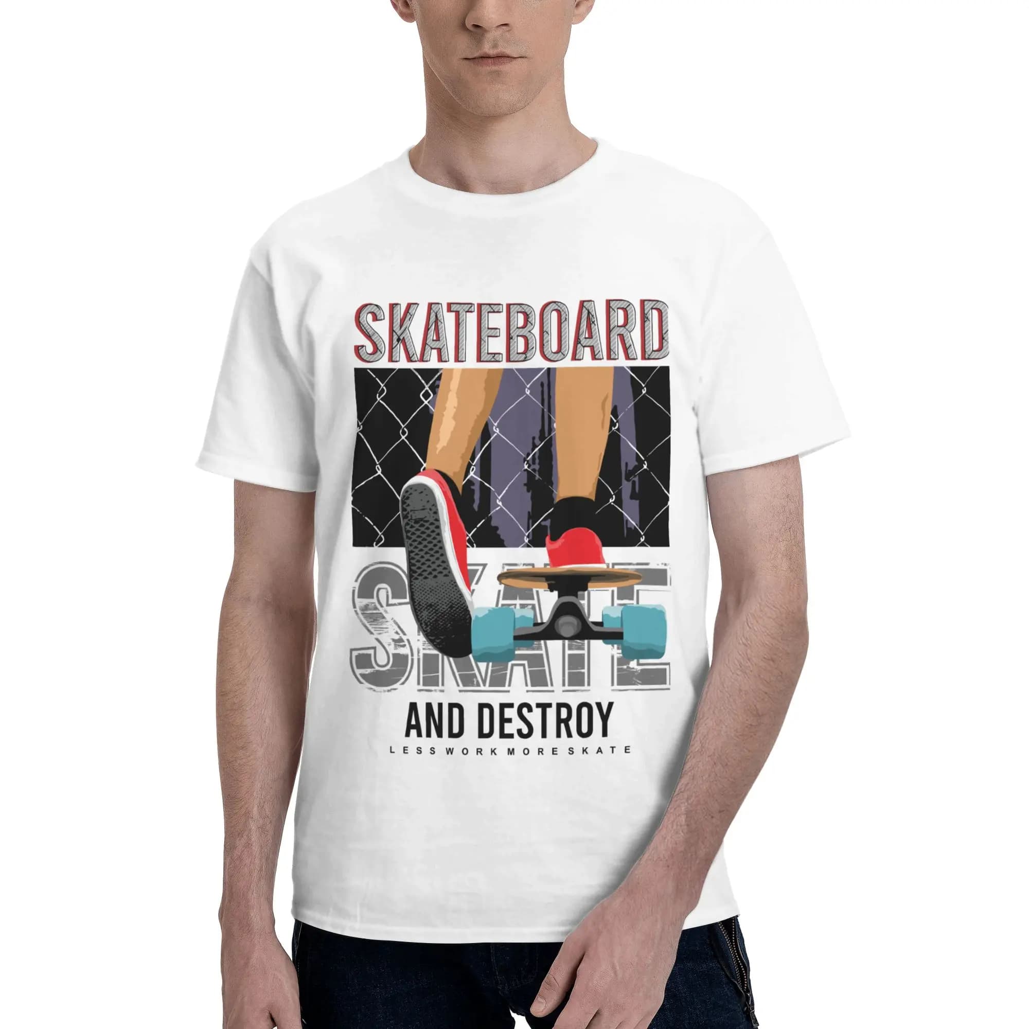 T-shirt da uomo con grafica Skateboard And Destroy Urban, magliette a maniche corte, 100% cotone