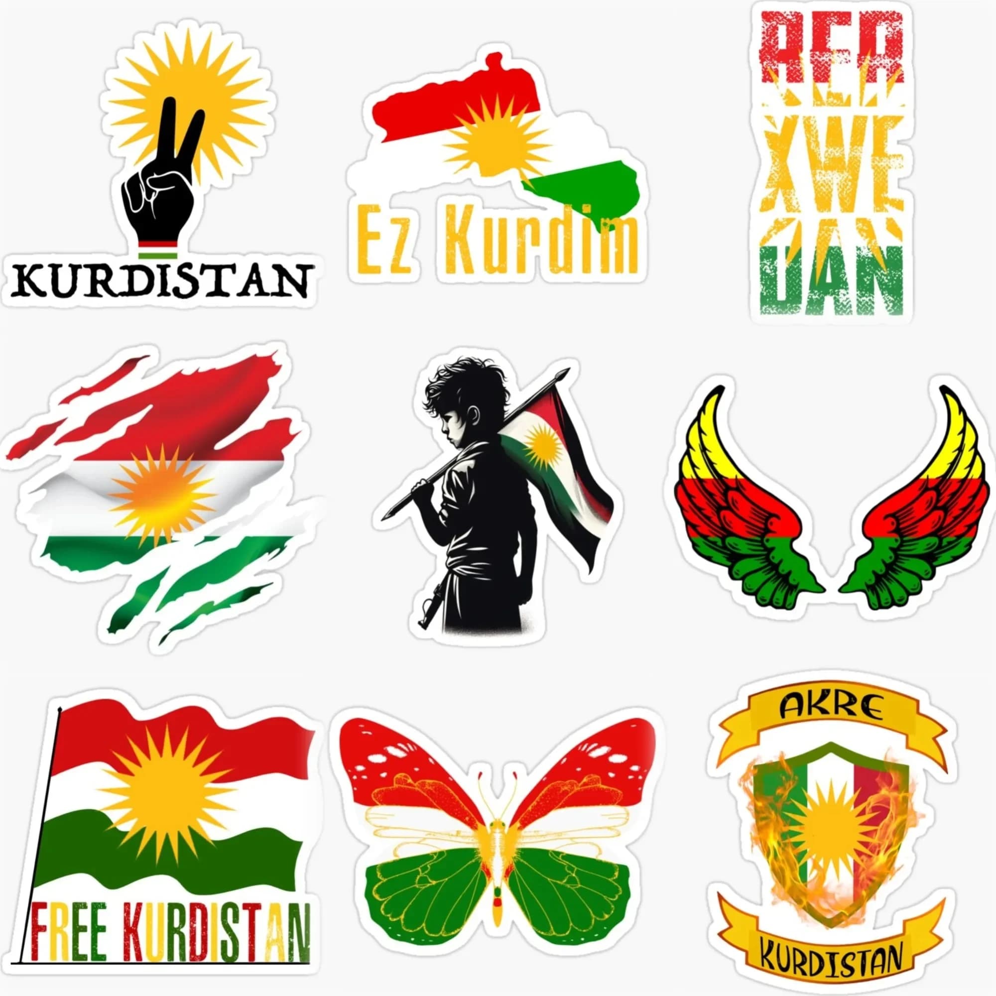 Adesivi per Auto in PVC con Mappa della Bandiera del Kurdistan, Creativi, per Furgoni, Biciclette, Caschi, Murali, Accessori Personalizzabili