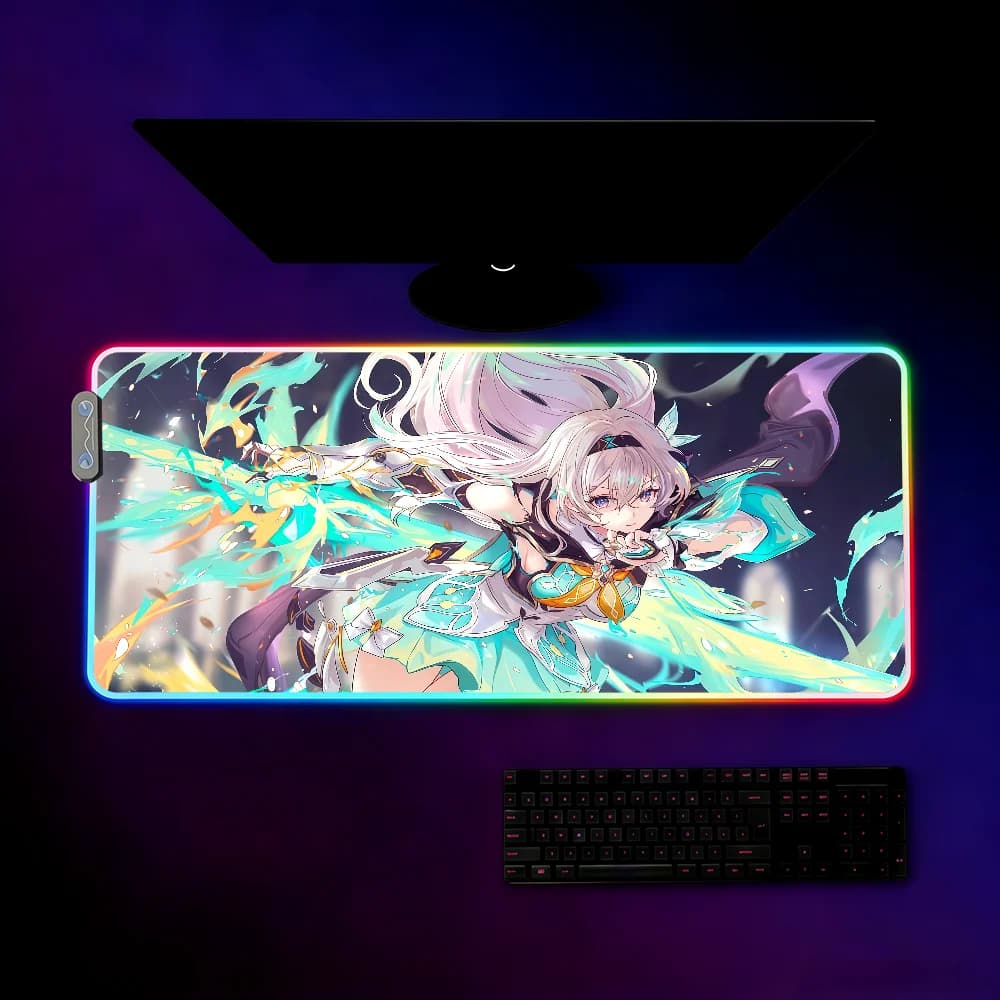 Tappetino per mouse Honkai Star Rail Firefly, impermeabile, con luce LED RGB, colorato, per tastiera da gioco, superficie antiscivolo