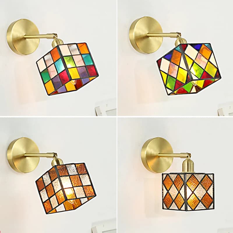 Lampada da parete Tiffany a cubo colorato Applique Decor Nordic Home Loft Soggiorno Camera da letto Specchio luminoso Apparecchio di illuminazione in vetro colorato