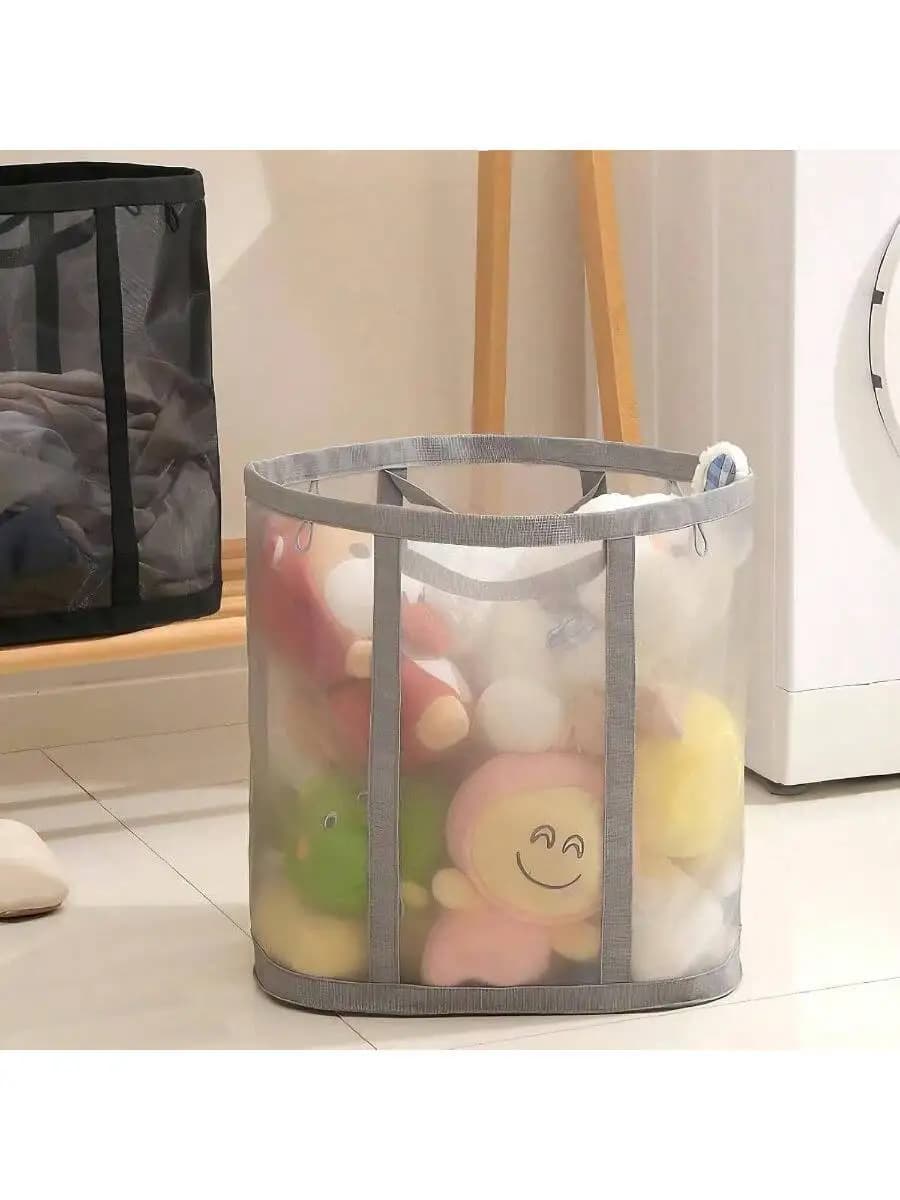 Mesh Bag With Handles, Collapsible Laundry Basket, Foldable Laundry Bag, Breathable Folding Beach Bag, Space - Saving Travel
