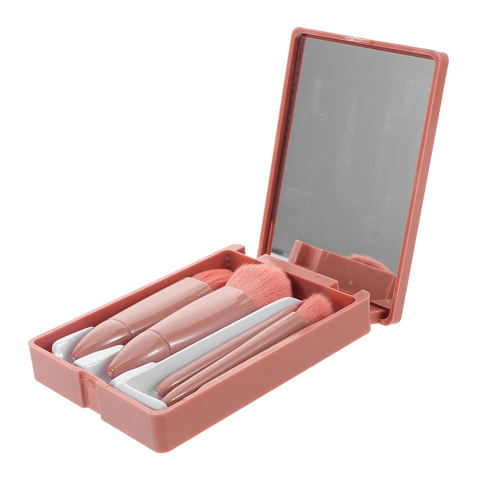 1Set Travel Makeup Brush Set Mini Compact Portable Case Mirror Essential Brushes for Face Eye Blush Foundation