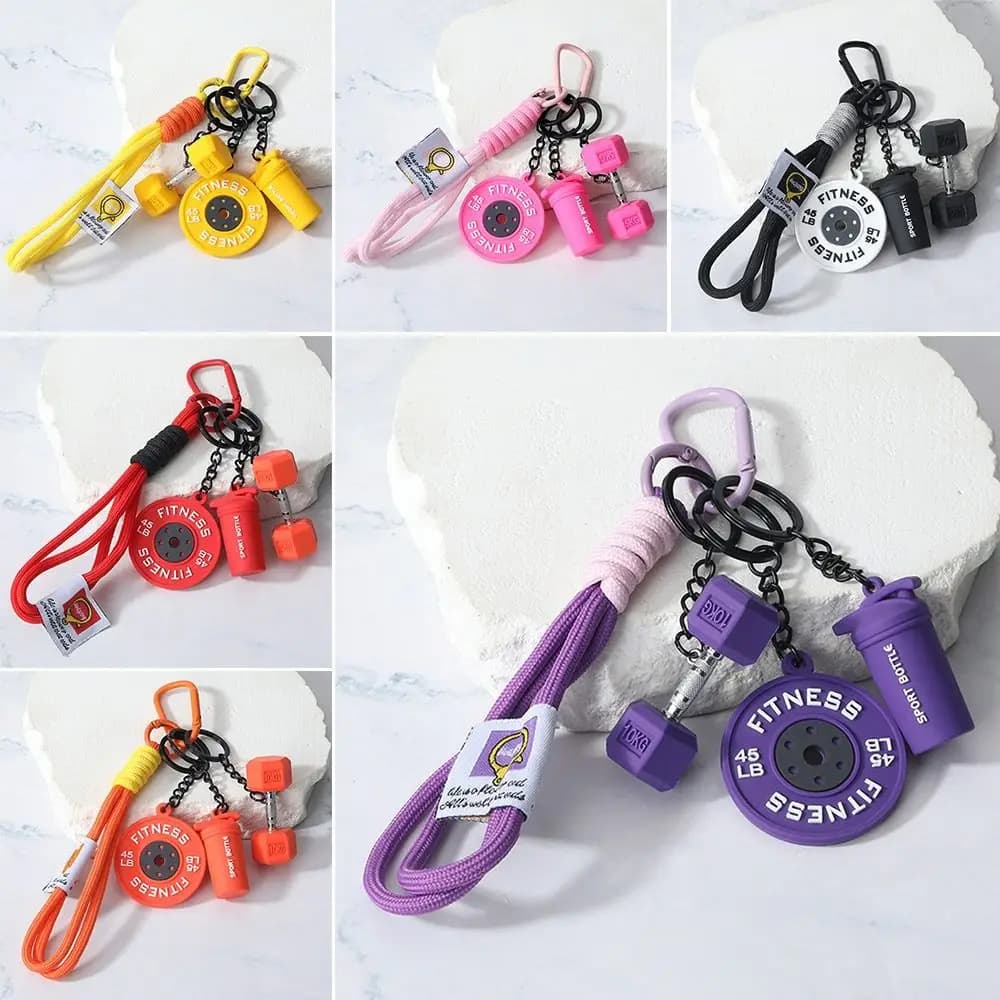 Fashion Detachable Fitness Series Pendant Simulation Style with Buckle Dopamine Plates Keychain Simulation Dumbbells Keyring