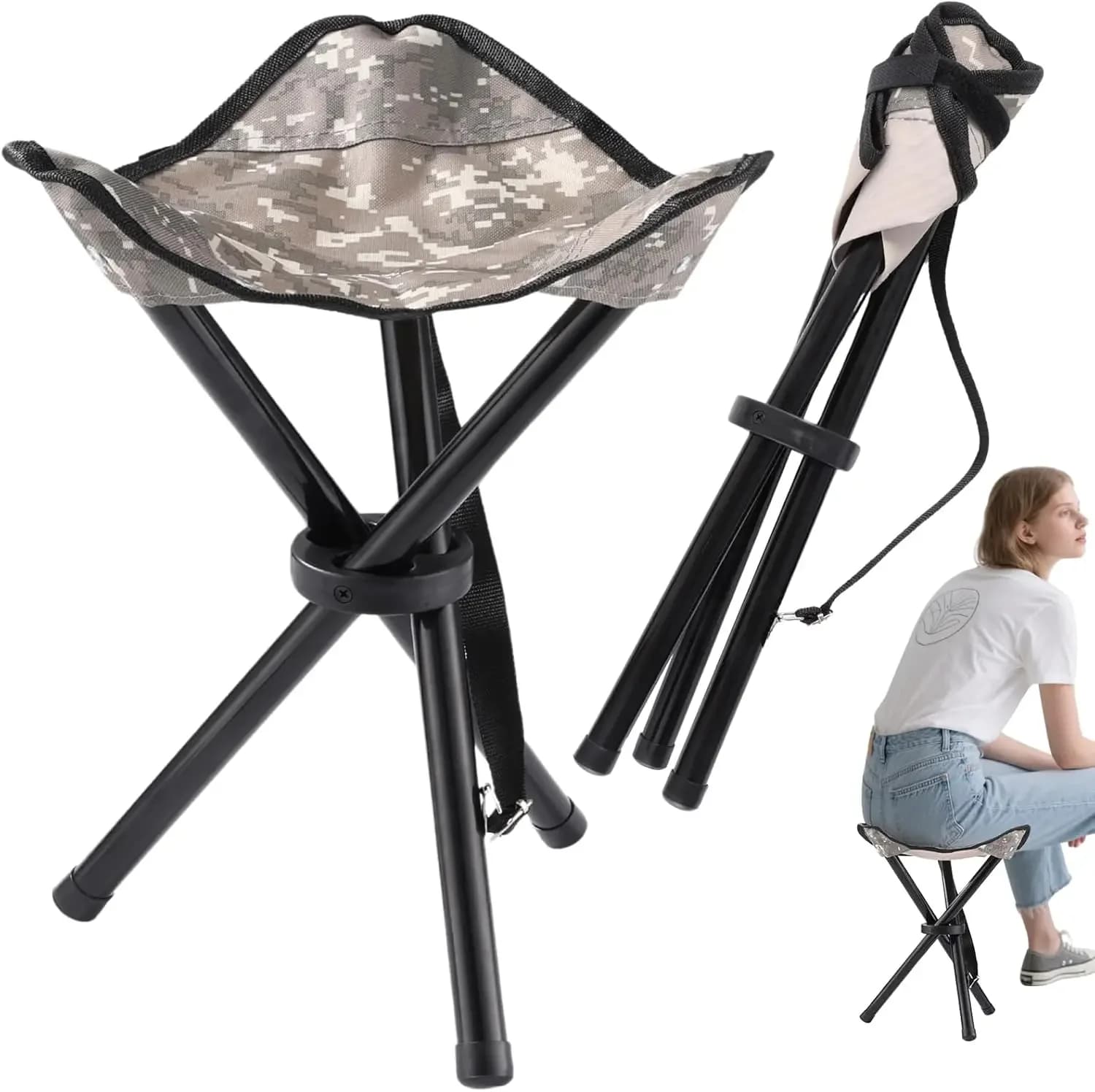 Travel Folding Camping Stool, 14.6 inches Lightweight Outdoor Tripod Chair and Maximum weight 210 lbs Portable Party Chair Fishi