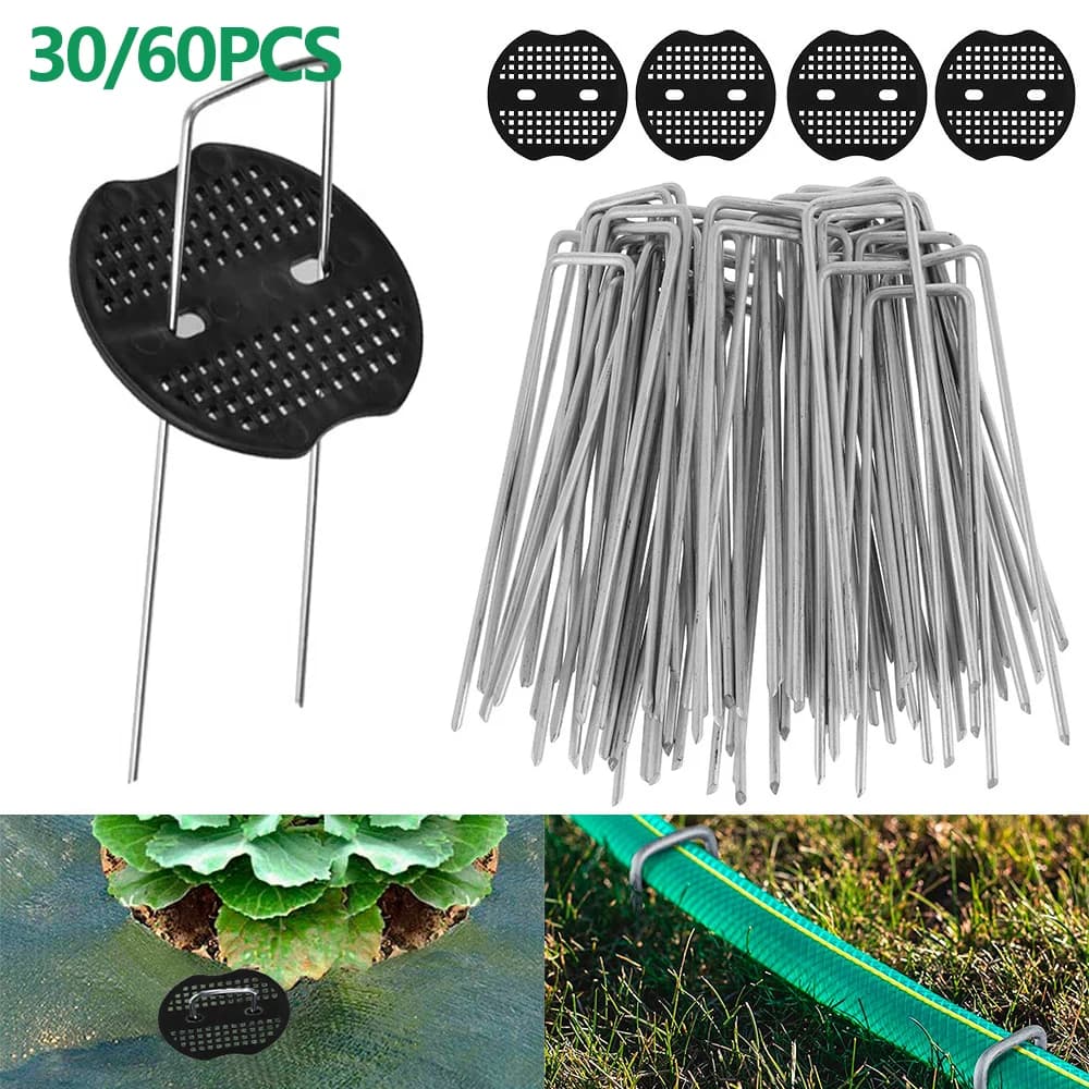30/60Pcs graffette per paesaggi a forma di U da giardino perni in metallo per impieghi gravosi Spikes Ground Staple fissaggio per tessuto erbaccia rete a terra