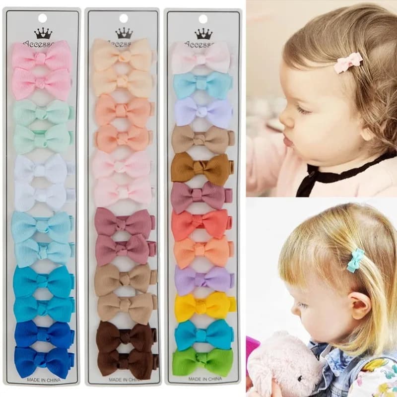 12 Pz/lotto Colore Solido Nastro Del Grosgrain Bowknot Bambini Clip di Capelli Archi Fatti A Mano Neonate Barrettes Forcelle Foto Puntelli Set Regalo