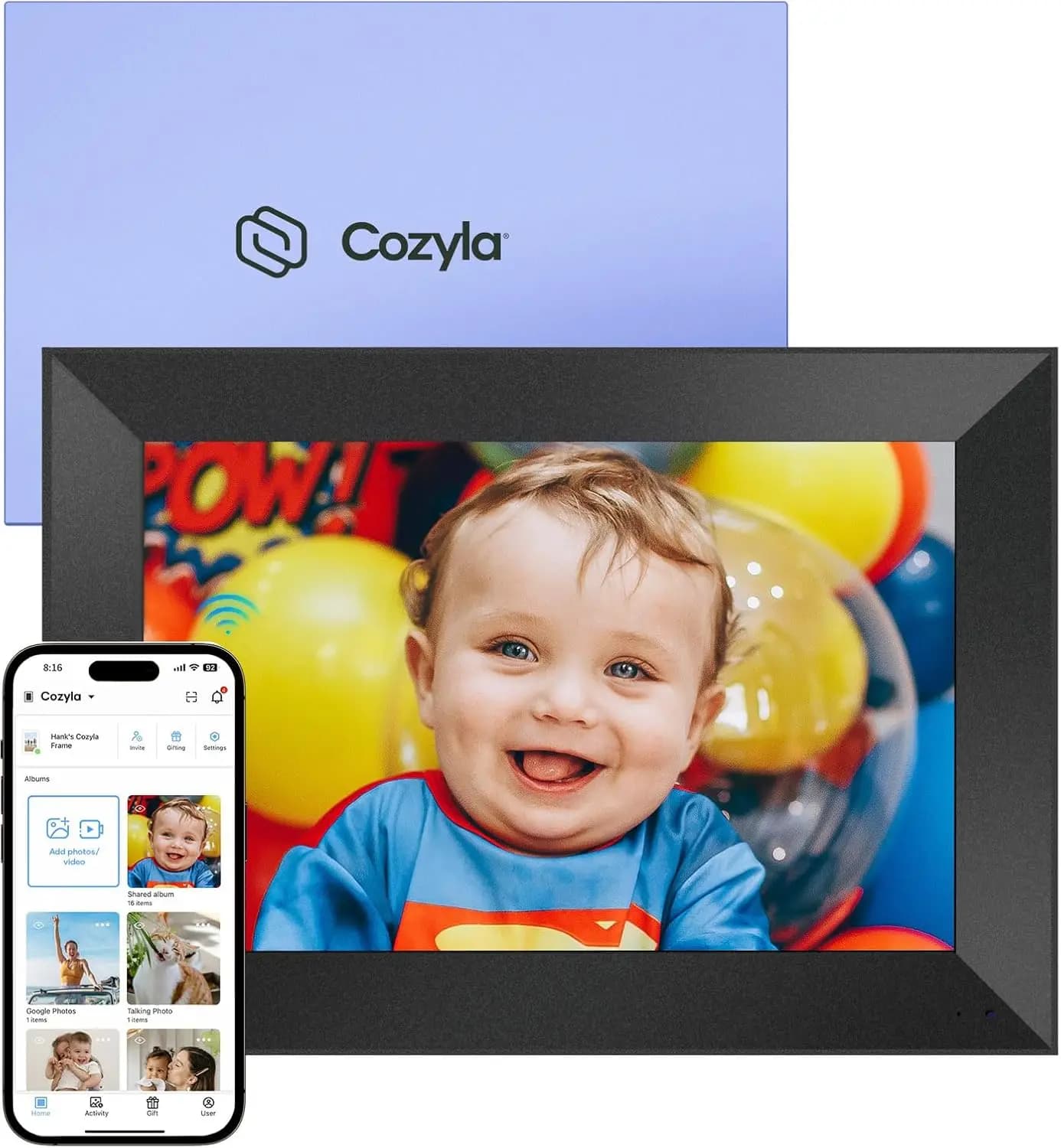 Cornice Digitale WiFi da 10.1 Pollici con AI, Archiviazione Cloud Illimitata Gratuita, Rotazione Automatica, Condivisione Foto e Video tramite App, Smart Digital