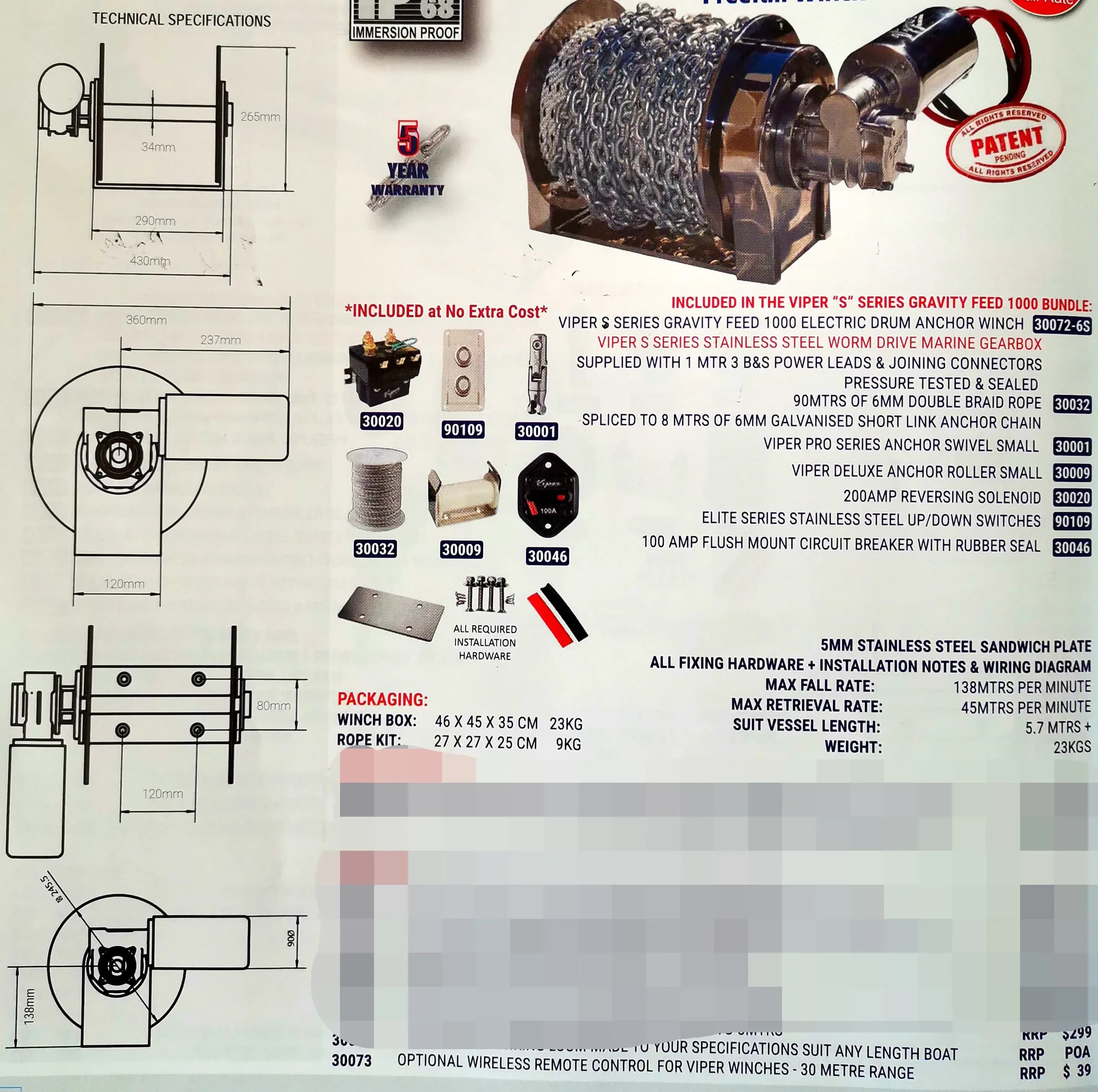 Verricello dell'ancoraggio del tamburo dell'acciaio inossidabile dell'attrezzatura marina 1000W 316 per yacht marino della barca da pesca