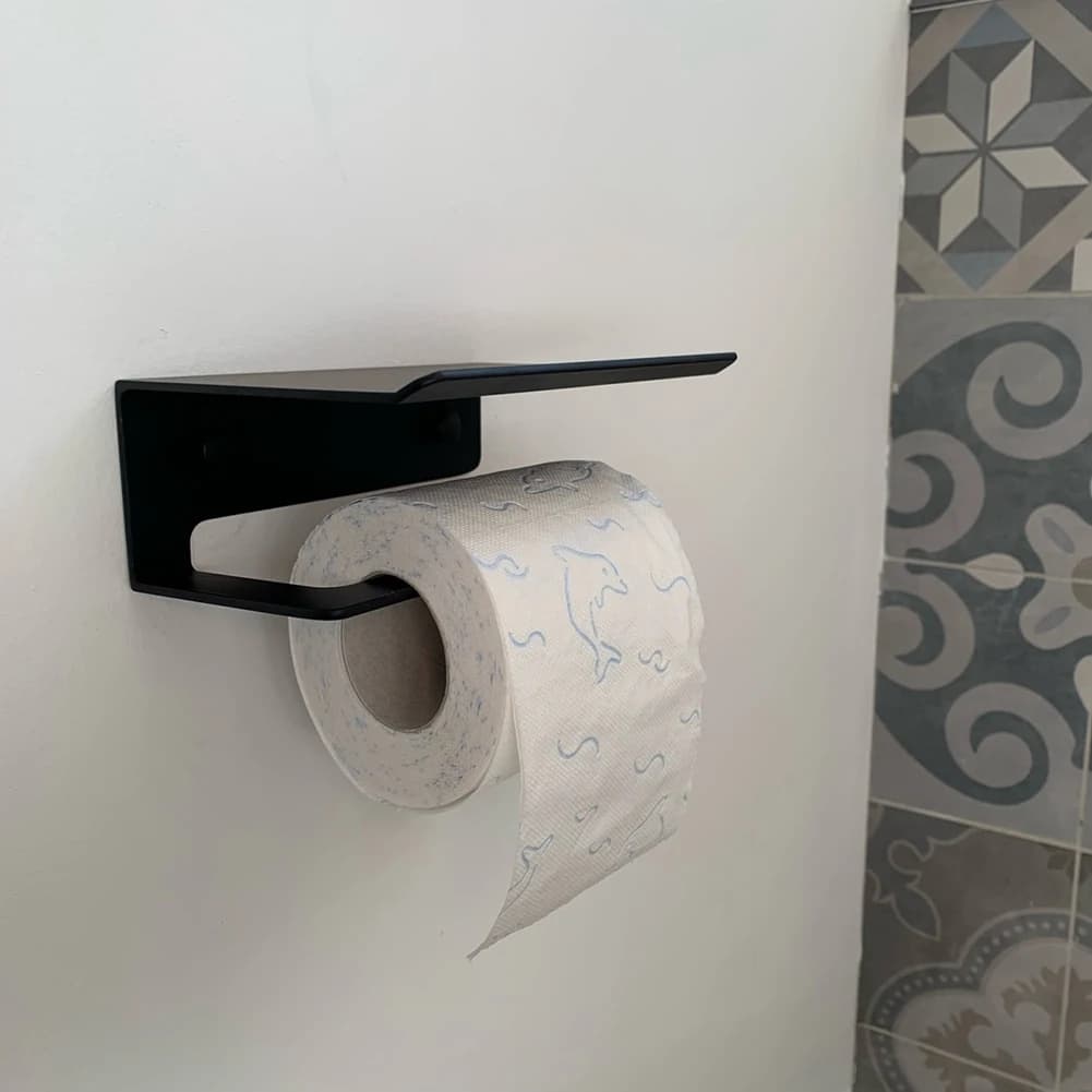 AAAF Wall Mounted Black Toilet Paper Holder Tissue Paper Holder Roll Holder With Phone Storage Shelf