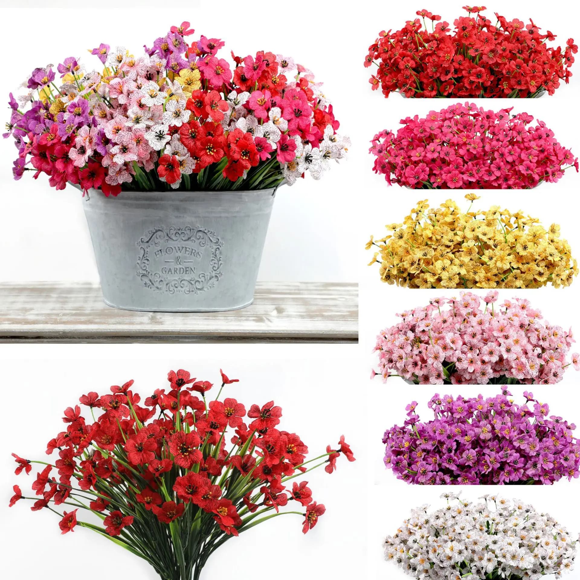Fiori Artificiali di Erba Primaverile Viola, Piante Finte Resistenti ai Raggi UV per Decorazione Esterna Casa e Giardino, Fiori in Plastica