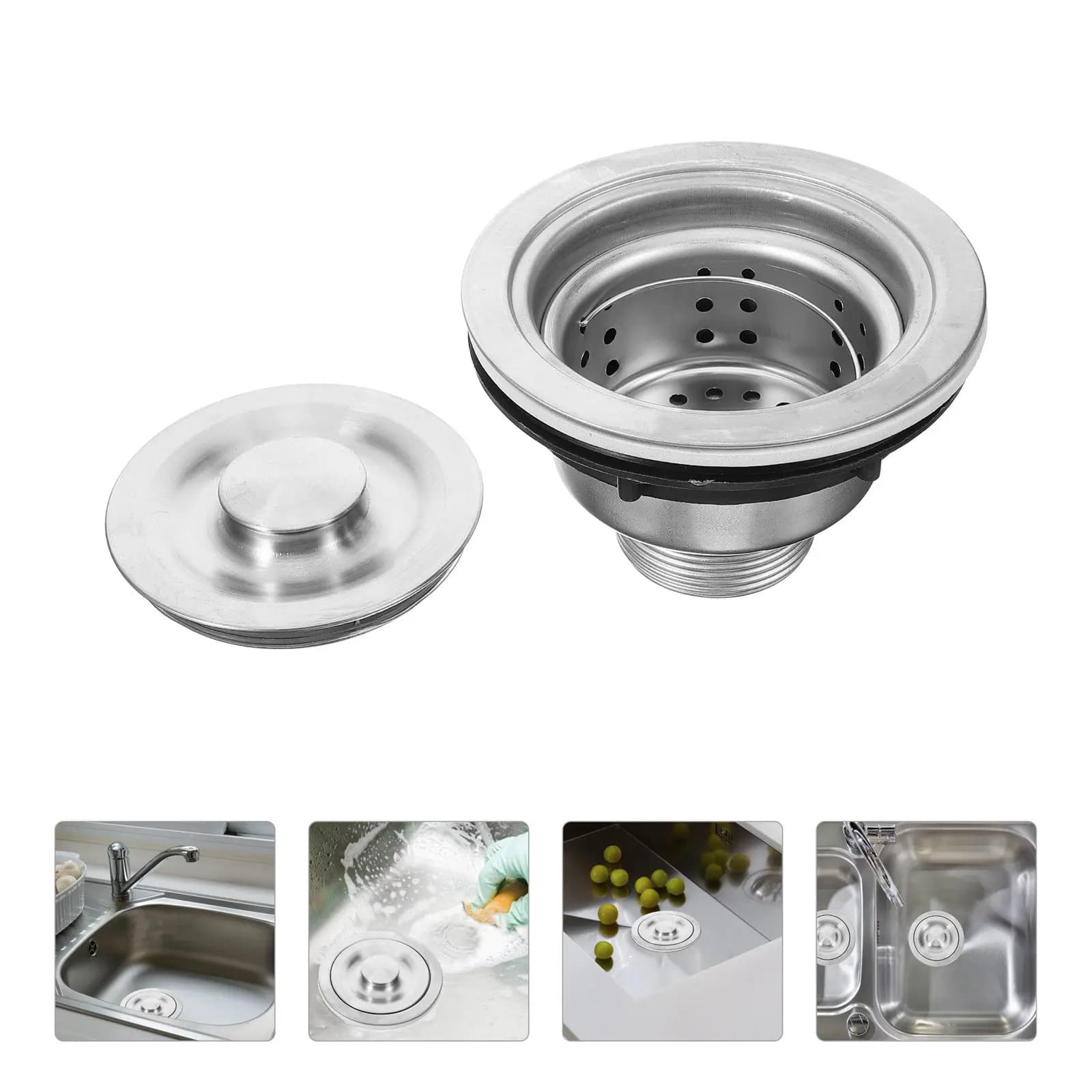 Kitchen Sink Stainless Steel Drain Assembly Removable Deep Waste Basket Strainer for Easy Cleaning Dishwasher Safe
