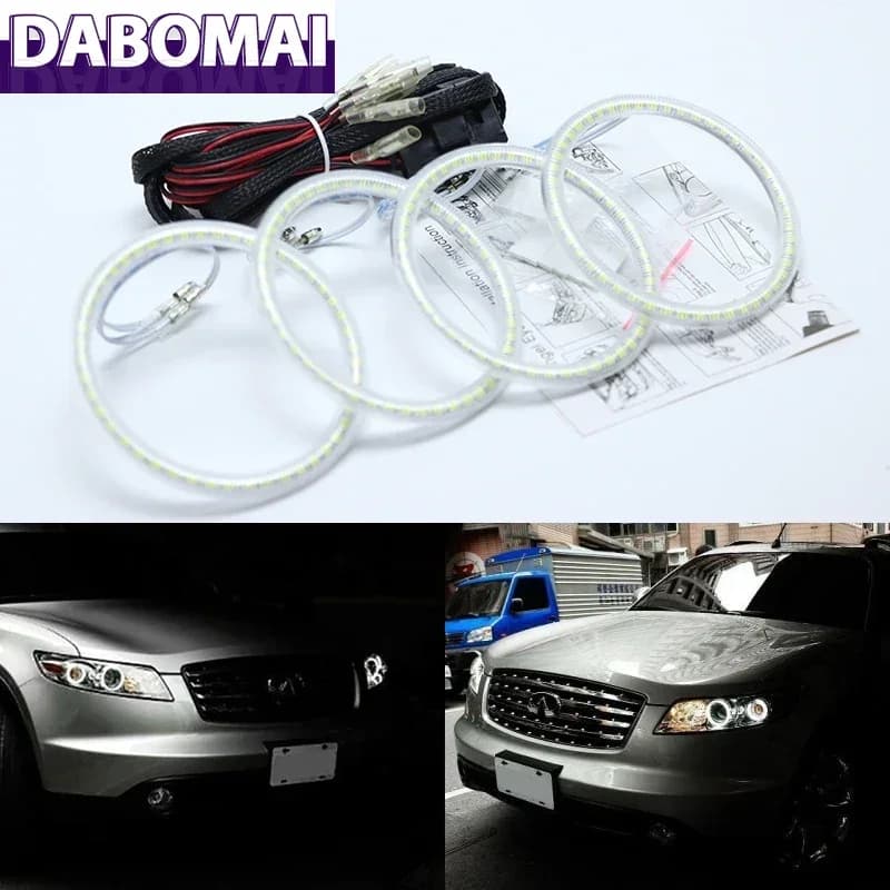 Kit Anelli Luminosi LED Bianchi SMD Ultra Luminosi 2600LM 12V Luci Diurne per INFINITI FX35 FX45 2003-2008