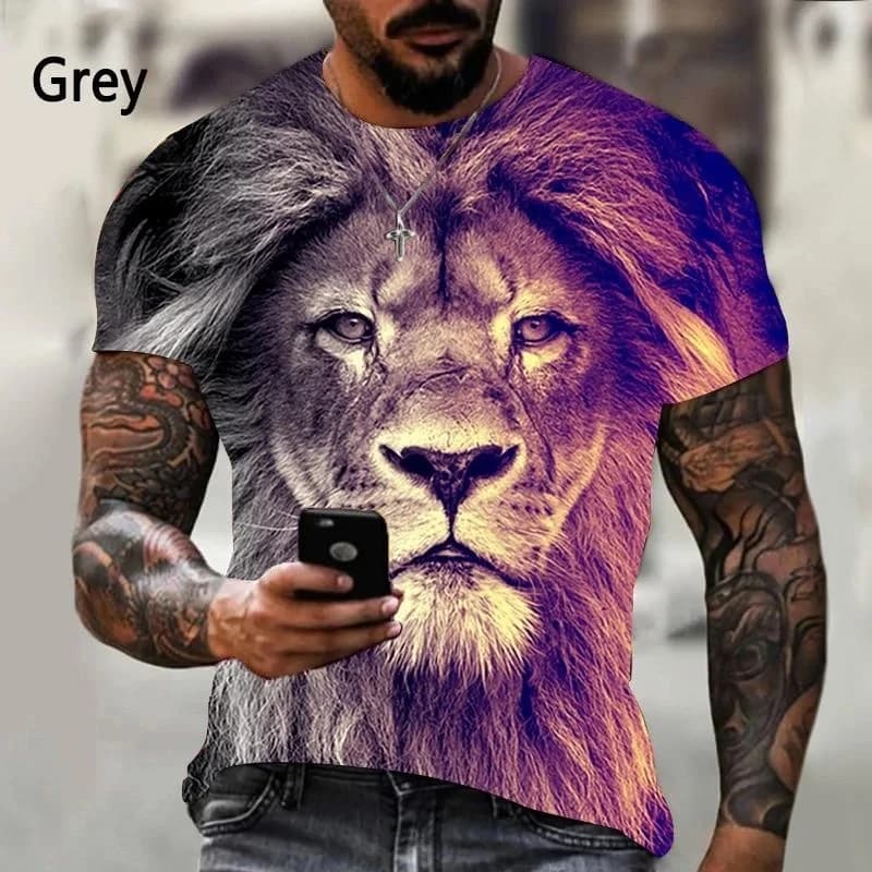 T-shirt da uomo stampata con motivo a leone di nuova moda Street Fashion Harajuku girocollo manica corta grande e confortevole Top