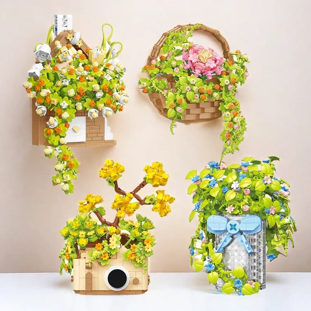 MOC Flower Basket Vine Potted Plant Building Blocks Set Botanical Garden Romantic Toys Decor For Children Birthday Holiday Gifts