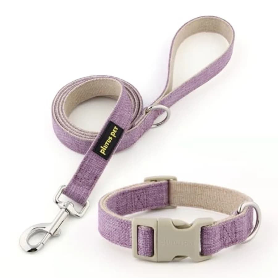 Cotton Hemp Dog Collar and Leash Set, Adjustable Collar for,,and Dogs, Heavy Duty and Soft on Skin,,S