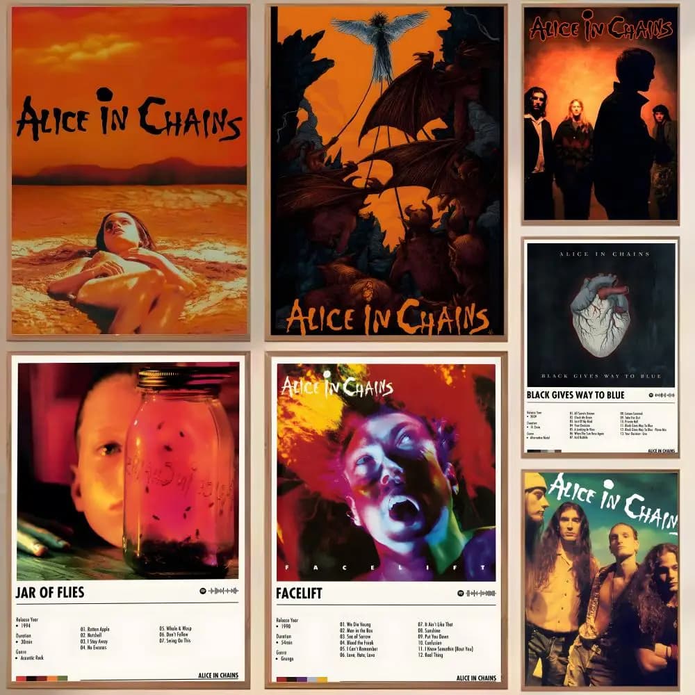 Poster Band A-Alice In Chains, waterproof canvas, fold-resistant, wall decoration easy to hang, home decoration, for living room, bedroom