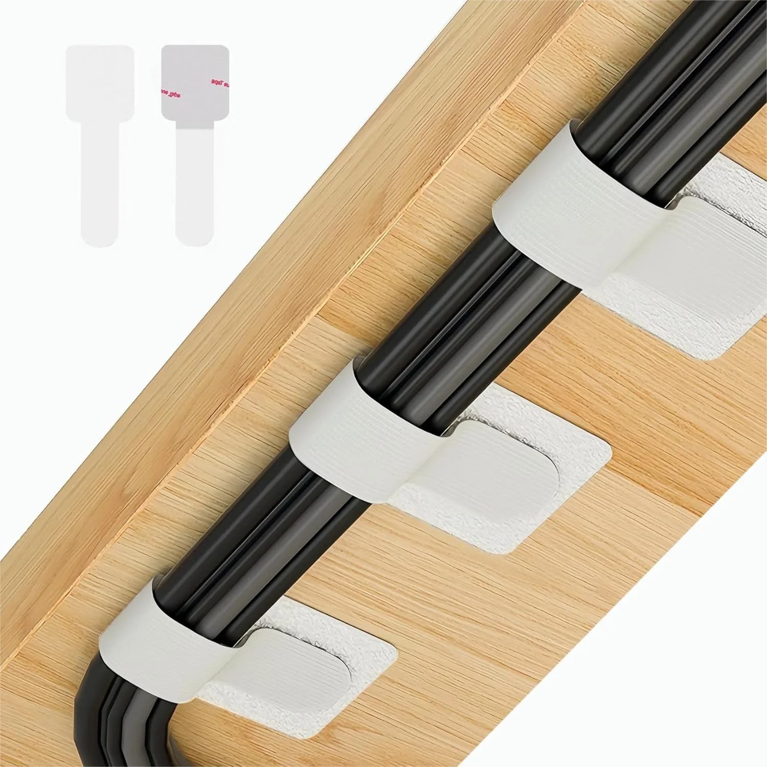 50 Fascette a Strappo per Cavi, Organizzatore Autoadesivo per Gestione Cavi Sotto Scrivania, per TV PC Laptop Ethernet, Bianco