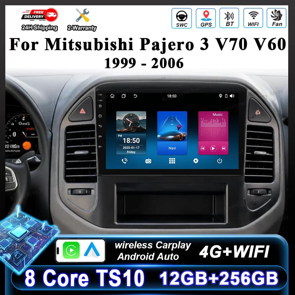 Autoradio Stereo Android 16 Carplay per Mitsubishi Pajero 3 V70 V60 1999-2006, Lettore DVD Multimediale per Auto, Navigatore GPS, WIFI
