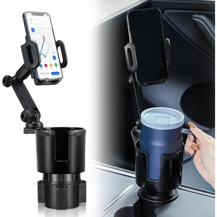 Espansore portabicchieri per auto regolabile con supporto per telefono con rotazione a 360 gradi per iPhone e tutti gli smartphone Misura universale per veicoli Secu