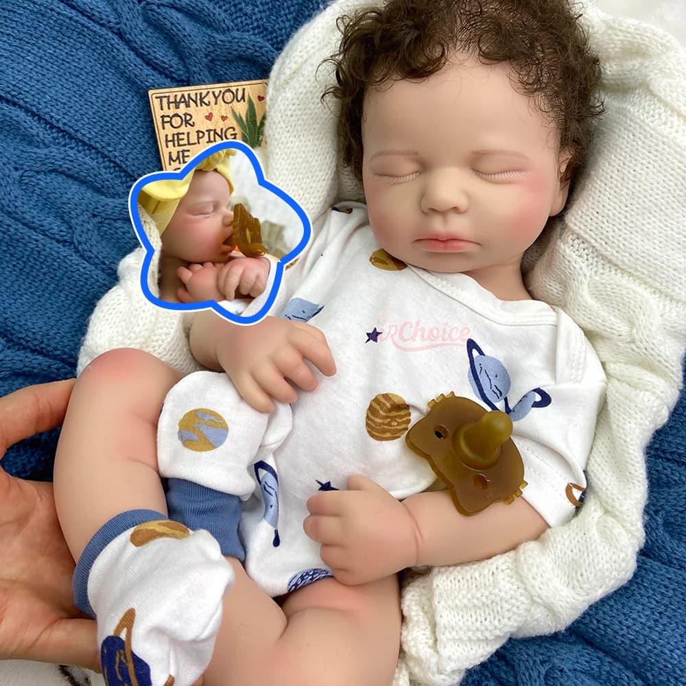 Bambola Reborn Realistica da 20 Pollici in Silicone Integrale, Maschio/Femmina, con Capelli Insegnalati, Morbida, Neonato, Bocca Aperta, Ciuccio, Regalo a Sorpresa per Natale