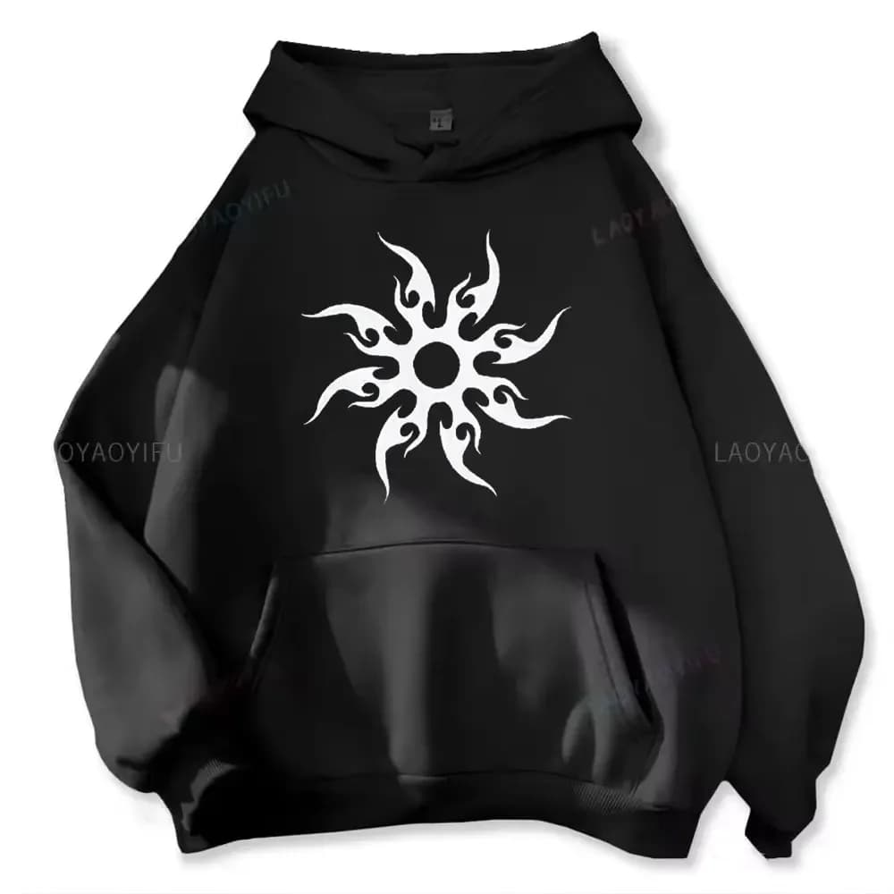 Felpa con cappuccio da uomo con stampa motivo sole, felpa con cappuccio Harajuku alla moda e casual, felpa con cappuccio con motivo a cartoni animati
