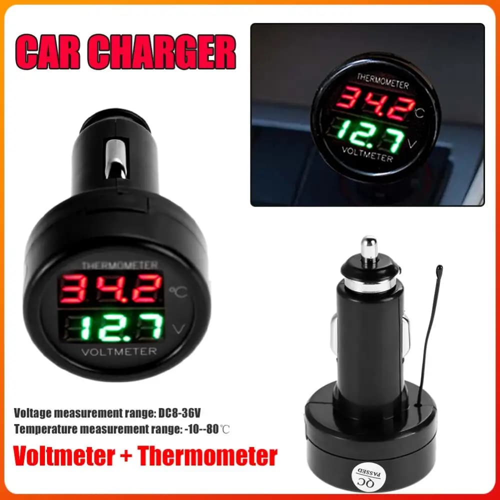 12V 24V Digital Voltmeter Thermometer Voltage Temp Meter for Car RV Truck Boat Universal Dual USB Car-charger Adapter