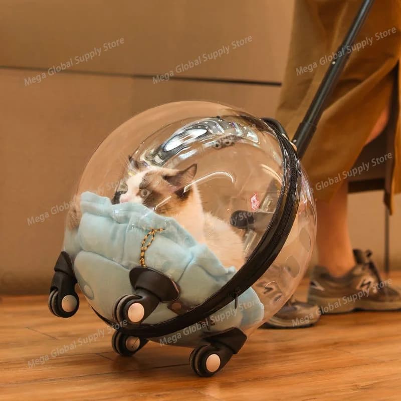 Cat Bag Outdoor Portable Trolley Case Space Capsule Cats Backpack Diaper Bag Large Capacity Transparent Pet Cat Carriers