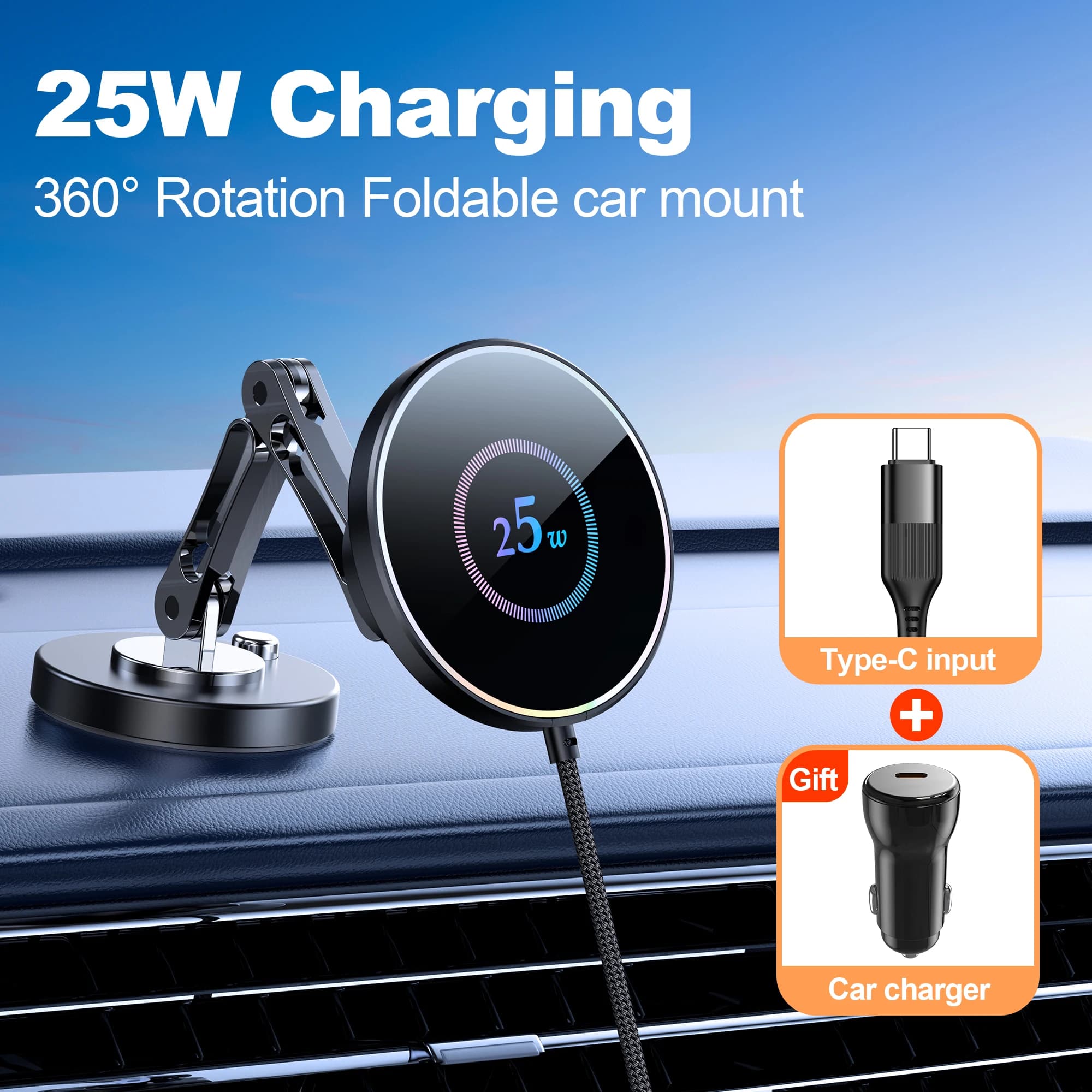 PD 25W Magnetic Car Phone Holder Wireless Charging For Iphone 17 16 15 Huawei Samsung Magsafe Holder For Car