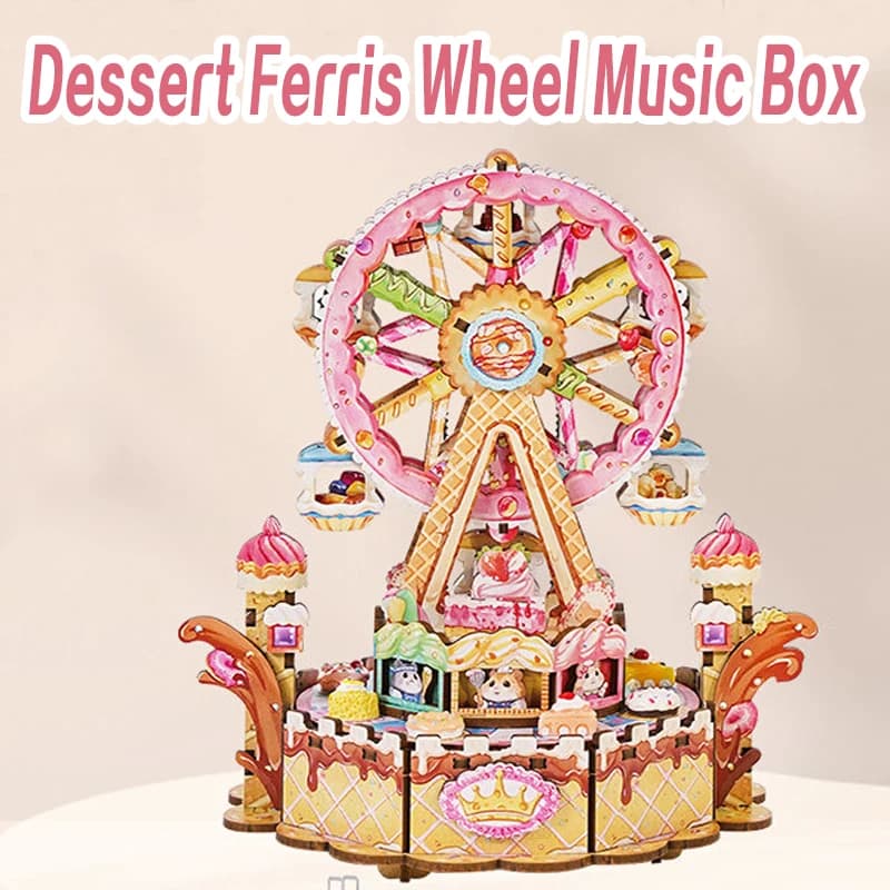 Carillon rotante con ruota panoramica da dessert - Kit di costruzione in legno 3D fai-da-te, artigianato fatto a mano con melodia, regalo unico per bambini e adulti