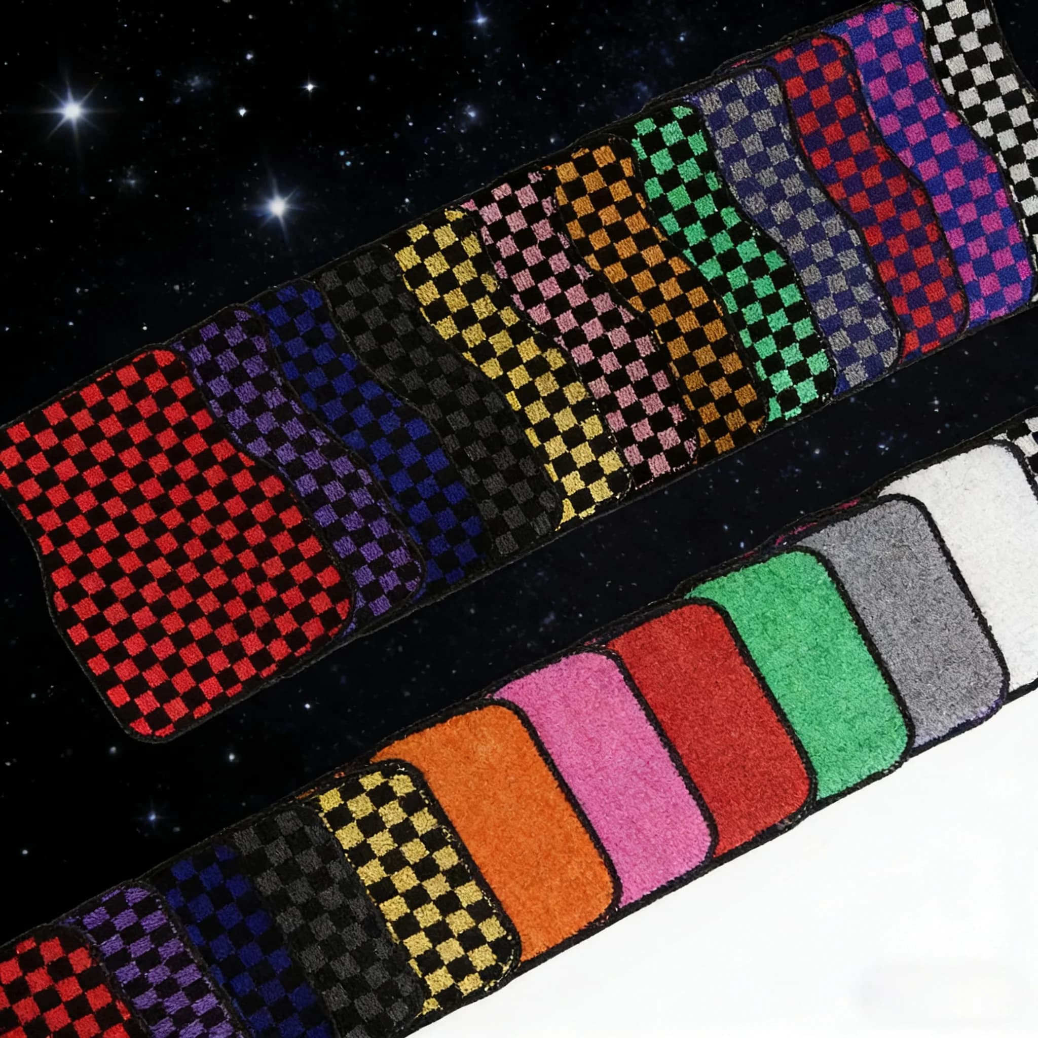 JDM Racing Plush Checkered Floor Mats 4Pcs Universal Fit Non-Slip Car Front Rear Carpets Decor Rugs Universal Car Floor Mats